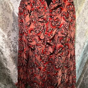 Boden Red and Black Floral Sheer Blouse